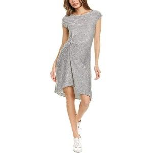 Max Studio Sz M Striped Twist Front Asymmetrical Dress Knit Black White Stretch